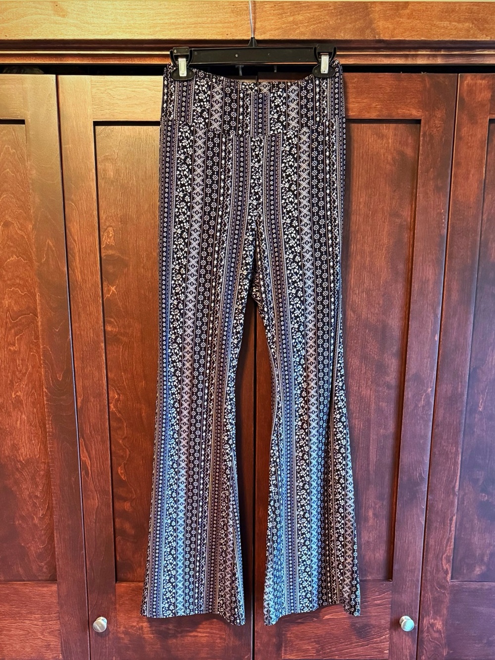 No Boundaries Black and White Striped Geo Flare Pants